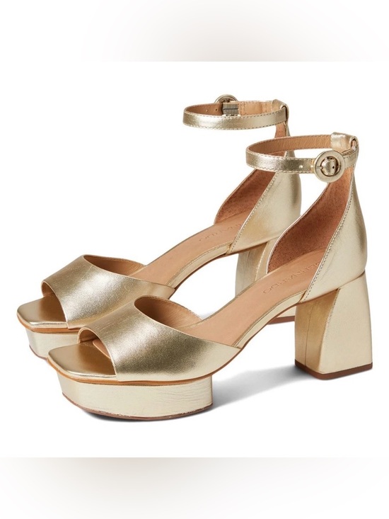 Bernardo Shoes - Bernardo Raleigh Gold Ankle-Strap Block Heel Sandals